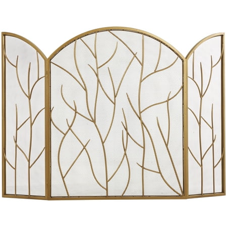 

DecMode 25 x 31 Gold Metal Arched 3 Panel Tree Fireplace Screen with Branch Inspired Design 1-Piece