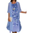 thumbnail image 3 of Vestido midi floral fluido con chaqueta, conjunto de 2 piezas, manga 3/4, vestido de gasa para invitados de boda, cóctel de verano Plus, 3 of 5