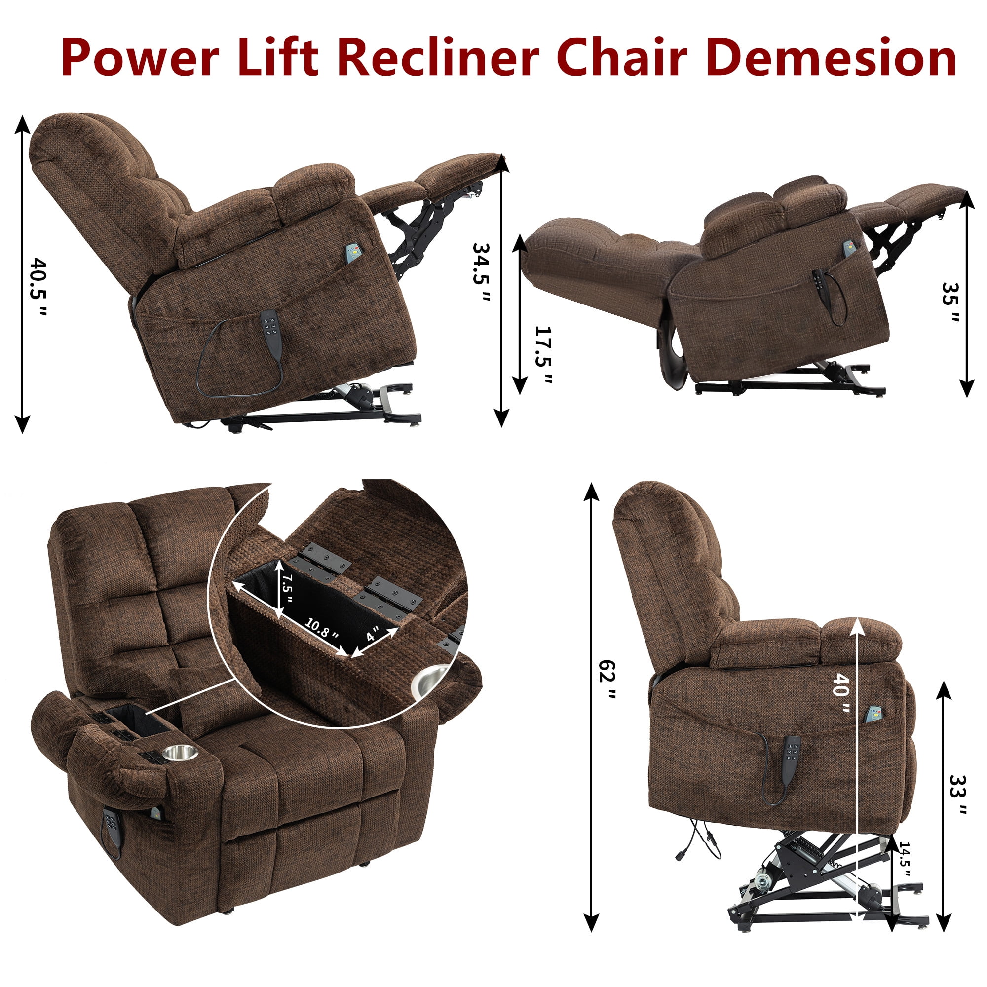LITVZ Triple Motor Zero Gravity Power Lift Recliner Chair for Elderly, Extra Wide, Lifts Vertically, Legs Elevated Above The Heart, Heat Massage