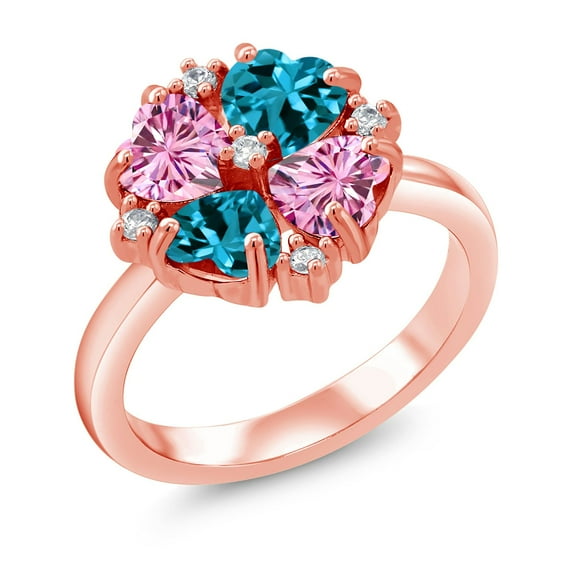 Gem Stone King 18K Rose Gold Plated Silver Pink Moissanite and London Blue Topaz Ring for Women (2.18 Cttw, Heart Shape 5MM, Gemstone Birthstone, Size 6)