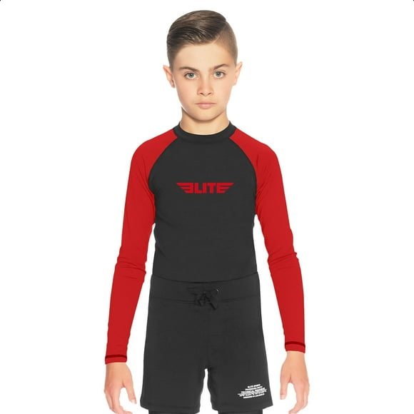 Elite Sports Rash guards for Boys and girls, Full Sleeve compression BJJ Kids and Youth Rash guard (Red, Large)
