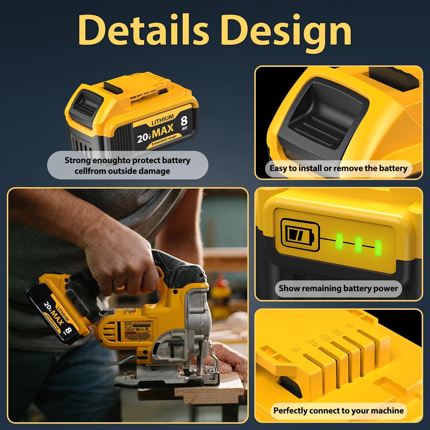 chalian 2-Pack 8000mAh 20V Max Lithium-ion Batteries for Dewalt - Replaces DCB201, DCB200, DCB205, DCB206, DCB207 - Seamless Compatibility with Dewalt 20V Max Battery Cordless Power Tools & Chargers