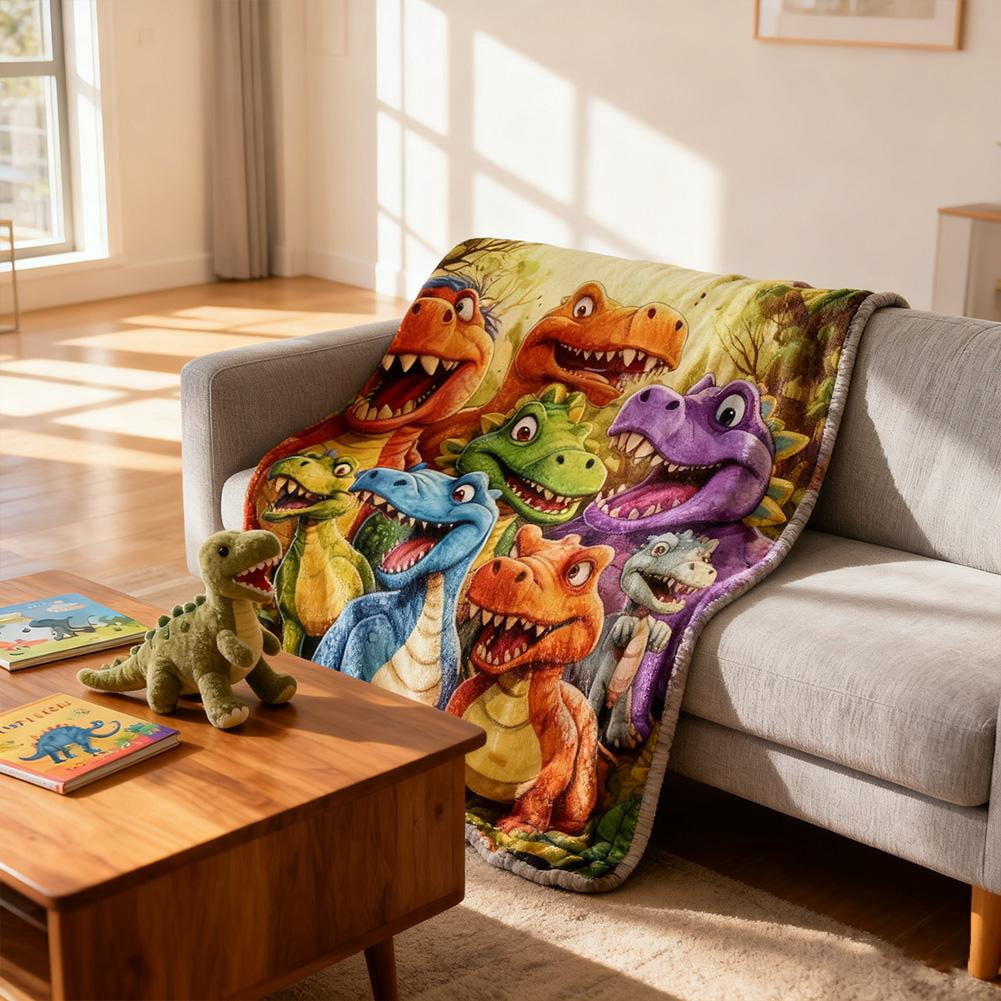 Cute Smiling Dinosaurs HD Digital Print Flannel Blanket, Cozy Funny Throw Dinosaurs Blanket Party Decorations,Fuzzy Lightweight Throw for Toddler Adults, Birthday for Kids Boys Girls