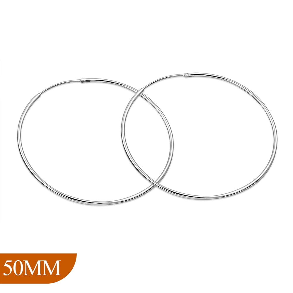 My Daily Styles 925 Sterling Silver Hoop Earrings for Women Lightweight Endless Silver Thin Hoops 50MM 2" Inch (Silver)