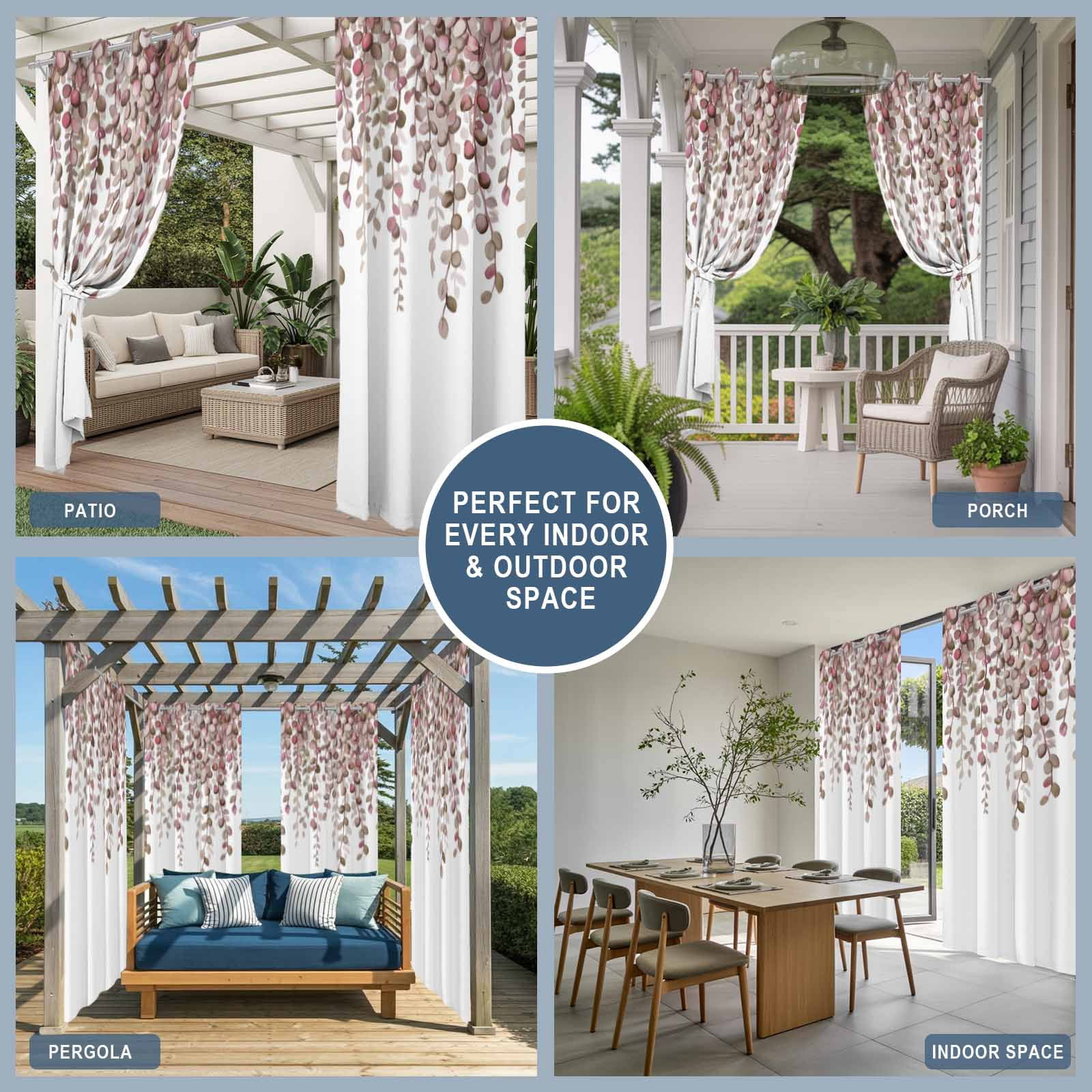 Outdoor Curtains for Patio Waterproof, Brown Eucalyptus Leaves Outdoor Privacy Panels Grommet, Spring Leaves Plants Country Blackout Outside Curtains for Porch/Cabana/Pergola/Gazebo 54"x84", 1 Panel