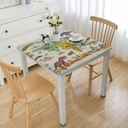 

FACANNAP Dinosaur Rainbow Square Table Cover Waterproof Resistant Fabric 100% Polyester Fiber 36*36