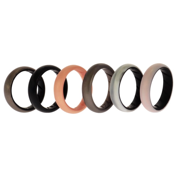 Juego de anillos sólidos BR de boda de silicona - Mármol de ROQ para mujer - Anillo de 6 x 8 mm