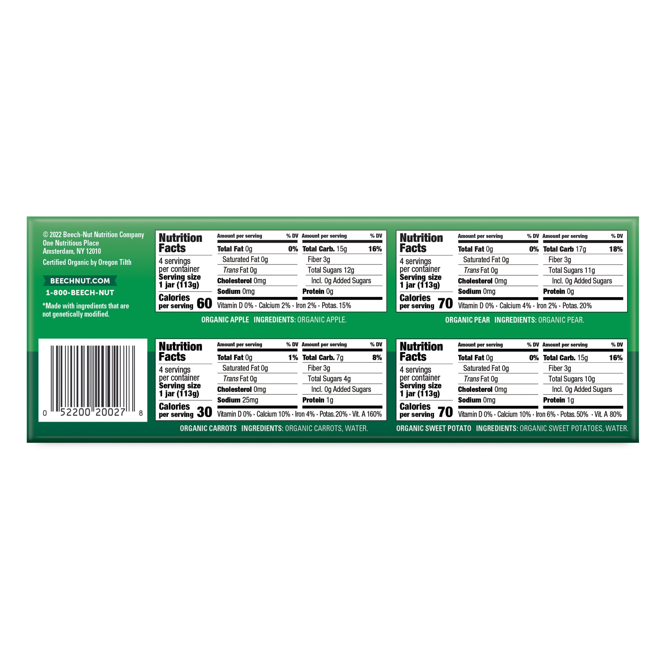 Beech-Nut Organics Stage 1 Baby Food Variety Pack, Fruit & Vegetable, 4oz Jar (16 Pack)