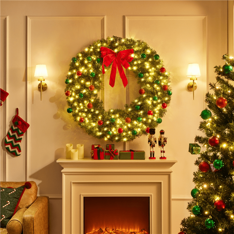 Yaheetech 48in Pre-lit Fir Christmas Wreath with 200 LED Lights