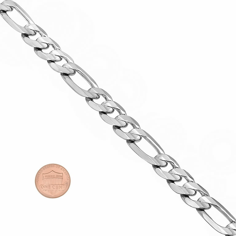 Men's 10mm Large Polished Silver Plated Flat Figaro Chain Necklace
