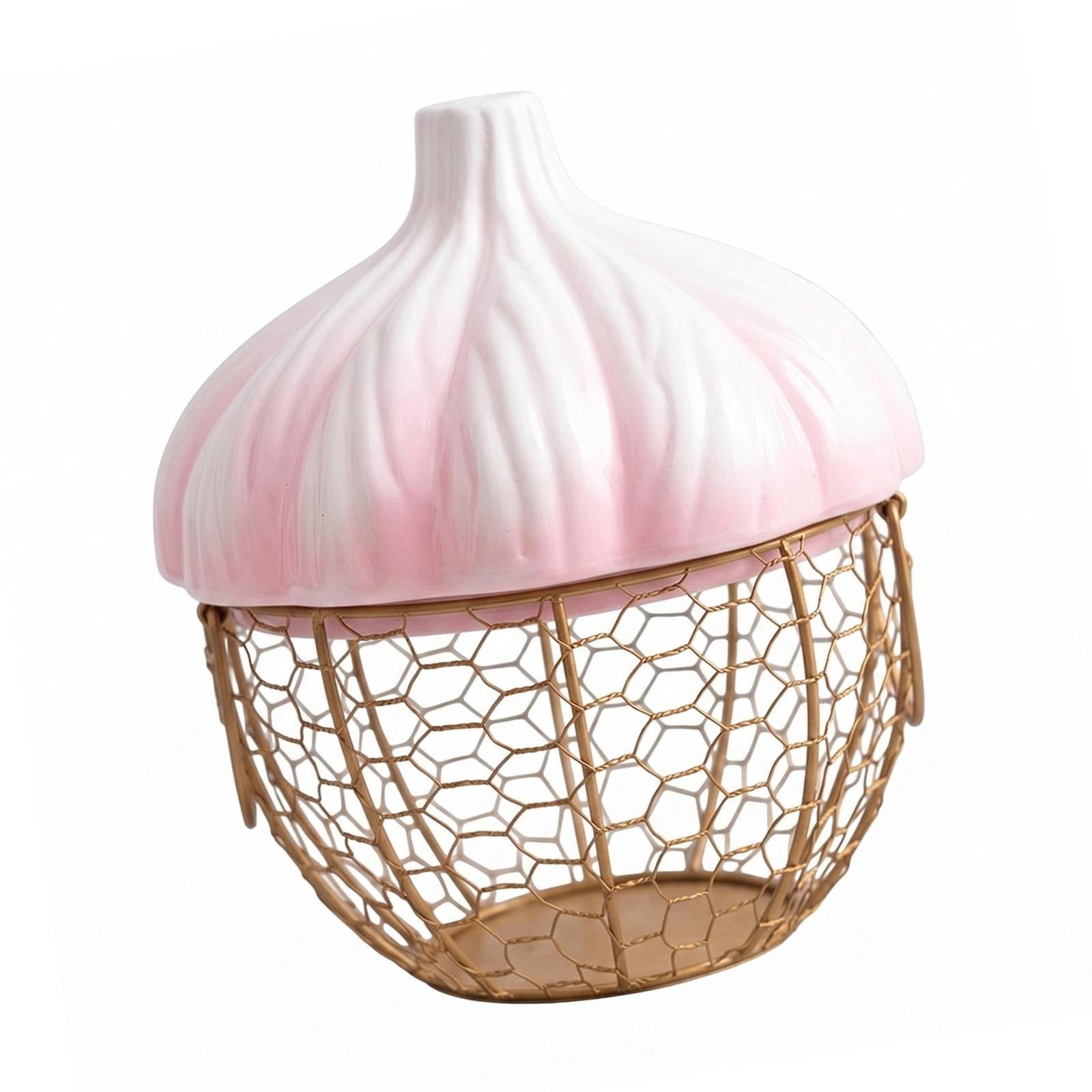 Fiocias Ceramic Holder Breathable Portable with Lid Egg Basket for Fruit Home Pantry Pink