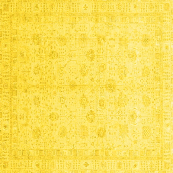 Ahgly Company Machine Washable Indoor Square Oriental Yellow Traditional Area Rugs, 7' Square
