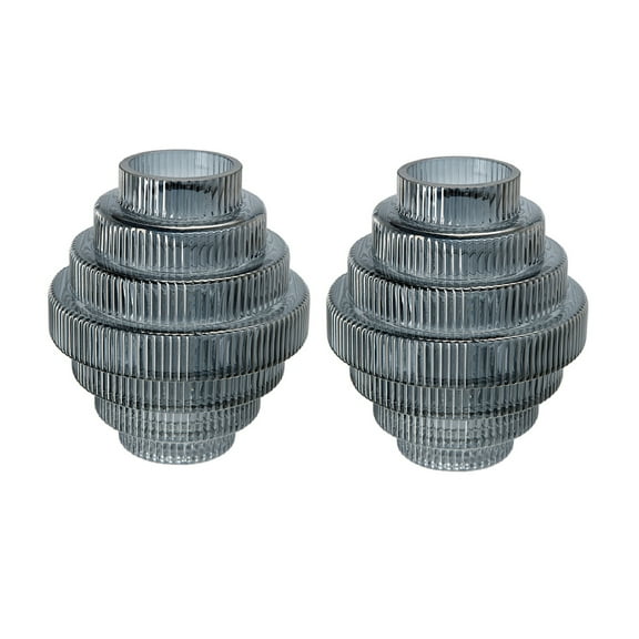 A&B Home Ribbed Geometric Glass Vase - Set of 2 - Smoke Luster