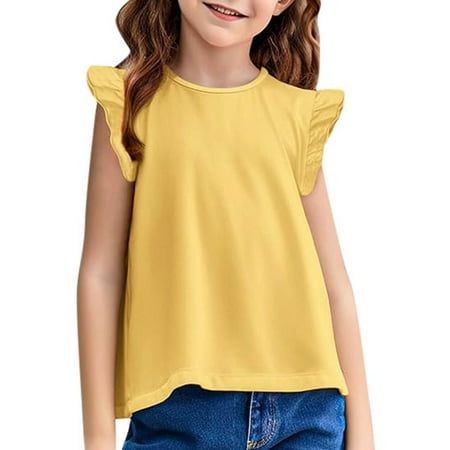 

Kids Girls Basic Ruffle Sleeve Cute T Shirt Tunic Tank Tops Crewneck Blouse Top with Bow T Strap Toddler Outfits 4t Easter Outfit for Girl Girls Thermal Shirt Long Sleeve Girls Workout Too The Top