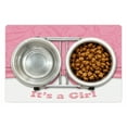thumbnail image 1 of Gender Reveal Pet Mat for Food and Water, Its a Girl Lettering with Ribbon and Floral Damask, Non-Slip Rubber Mat for Dogs and Cats, 18" X 12", by Ambesonne, 1 of 2