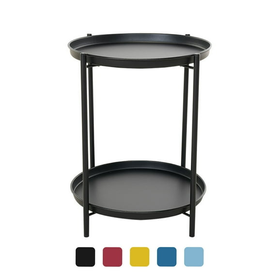 Grand Patio Indoor & Outdoor Side Table 2-Tier, Weather-Resistant Steel Round End Table for Porch, Poolside, Bedroom, Living Room, Black