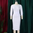 thumbnail image 5 of MORTTIC Women's Crew Neck Bodycon Pencil Dress with Peplum, 3/4 Sleeve Office Wear to Work Dress White，M, 5 of 16