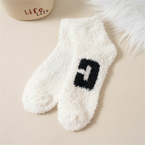 MSJUHEG Fuzzy Socks,Slipper Socks,Fluffy Socks,Bearpaw Socks,Cloud Socks,Striped Letter Carpet Plus Velvet Socks Thickened Floor Sleeping Plush Socks Beige One Size