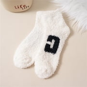 Socks Women's Striped Letter Carpet Plus Velvet Socks Winter Thickened Floor Sleeping Plush Socks Coral Velvet Socks Sports Socks