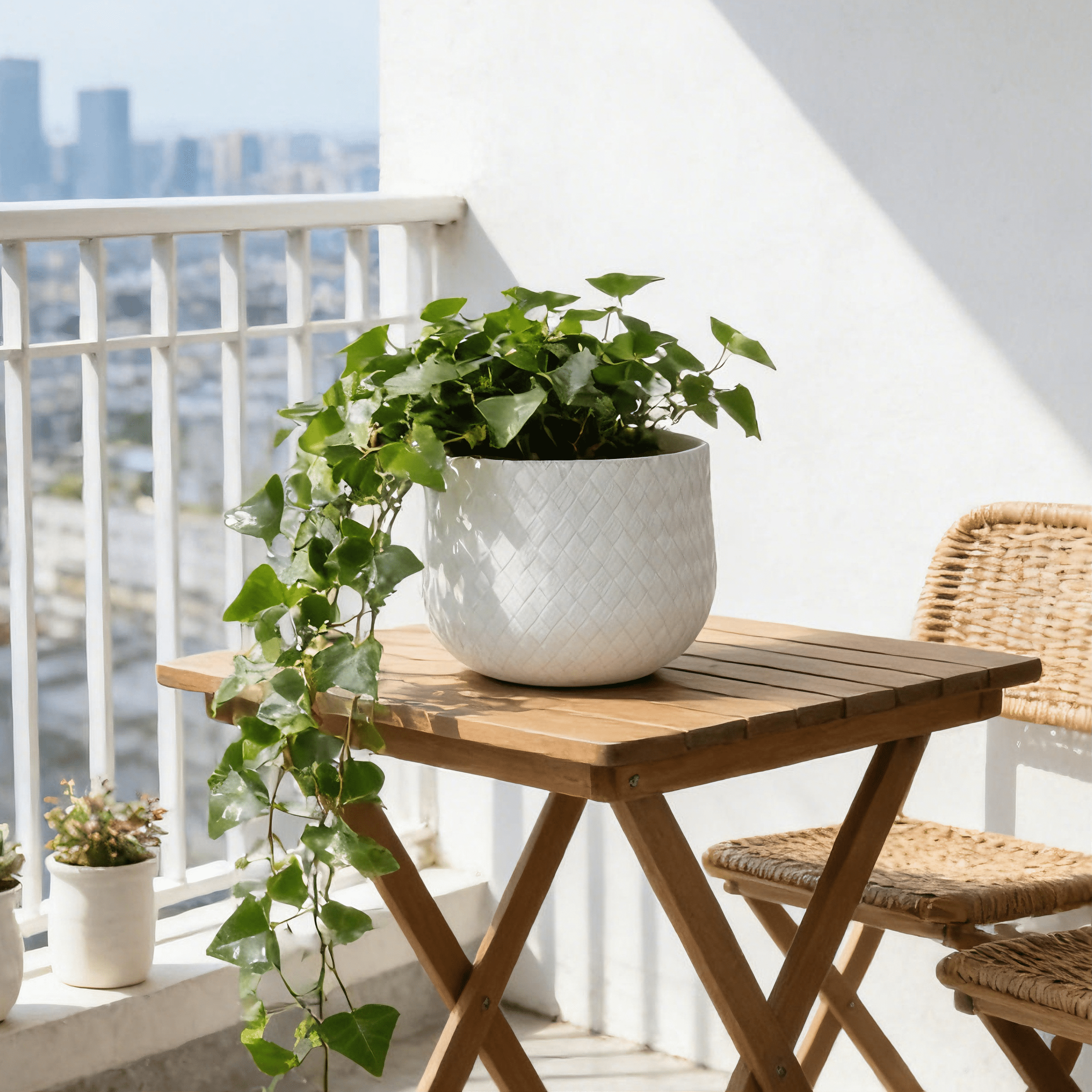 Set of 3 Magnesium Oxide Round Planters with Weave Pattern and Drainage Holes, Indoor Outdoor Plant Pots, White
