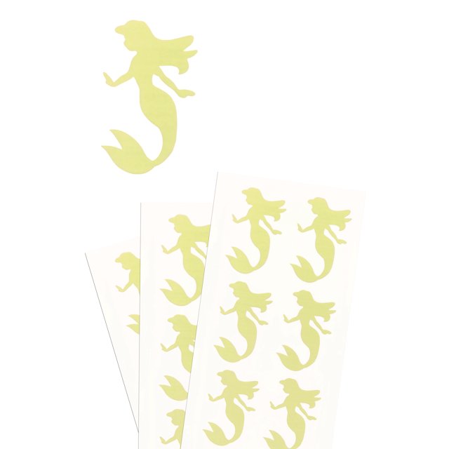 Pegatinas decorativas de sirena bajo el mar de 2 pulgadas de color verde real para niños en amarillo pastel (50 mm), paquete de 120
