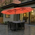 thumbnail image 2 of Costway 15FT Twin Patio Double-Sided Umbrella 48 Solar LED Lights Crank Outdoor Orange, 2 of 10