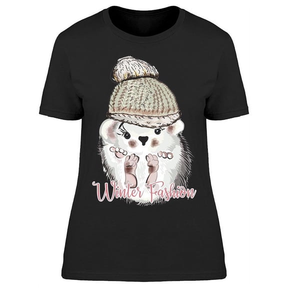 Winter Fashion Hedgehog Drawing T-Shirt Women -Image by Shutterstock, Female Medium