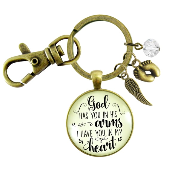 Baby Loss Memorial Gutsy Goodness Bronze Keychain For Mom God Has You In Arms Heart Miscarriage Jewel Gift