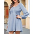 thumbnail image 6 of Women'S Casual Dresses Smocked Crewneck Button Up Long Sleeve Waist A-Line Mini Dress Sky Blue XXL, 6 of 9