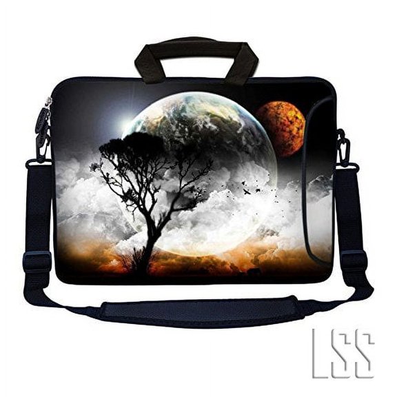LSS 13.3 inch Laptop Sleeve Bag Notebook with Extra Side Pocket, Soft Carrying Handle & Removable Shoulder Strap for 12" 12.1" 13" 13.3" - Earth and Moon Eclipse
