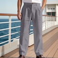 thumbnail image 2 of Bibifish Mens Pleated Pants Strip Pattern Casual Dress Linen Pants Pockets Loose Fit Comfortable Breathable Straight Suit Trousers, 2 of 4