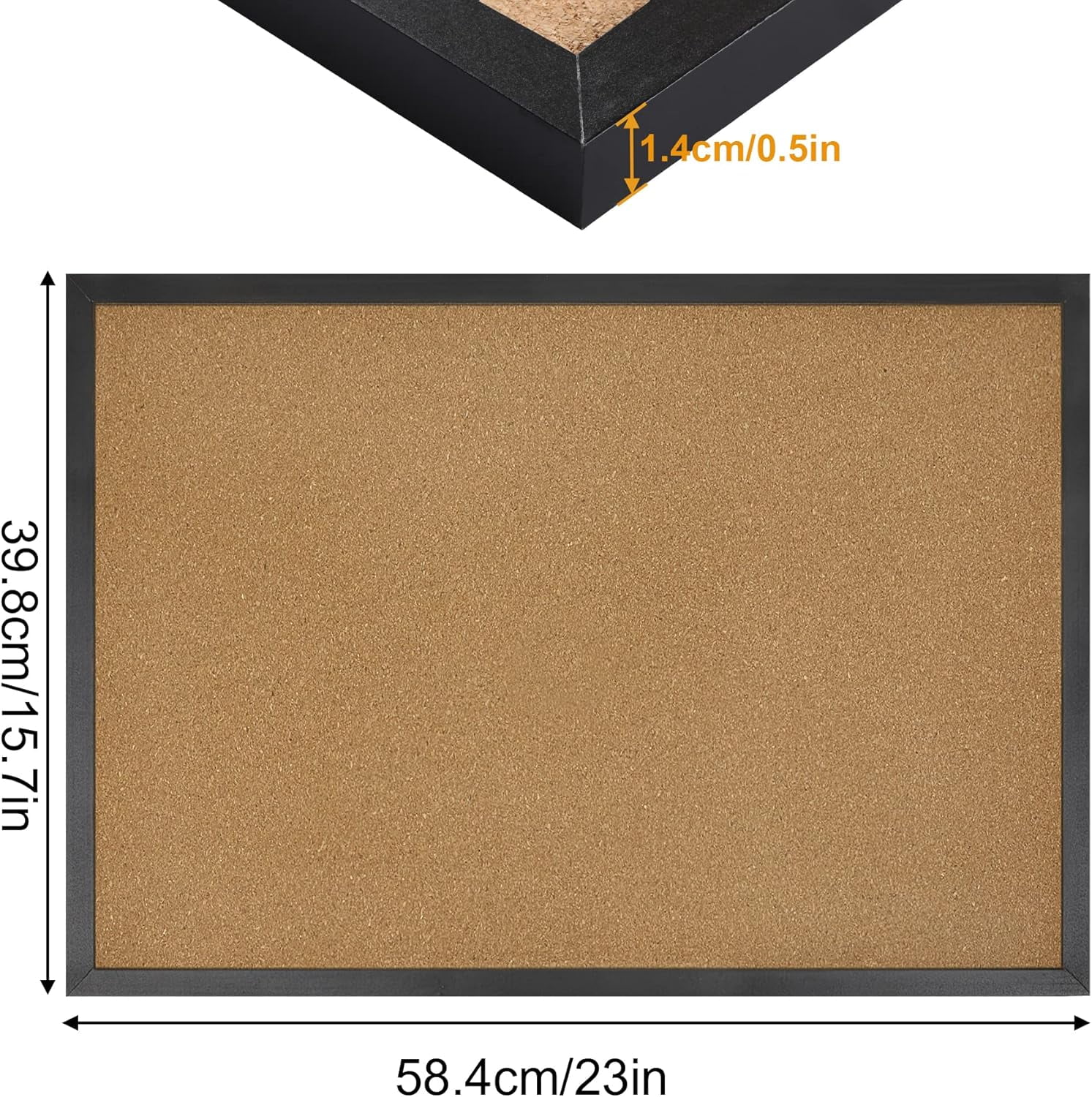 Cork Board Bulletin Board 23 x 15.7Inches with Rectangle Black Frame Hanging Pin for Walls Office Message Board or Vision Board Decoration