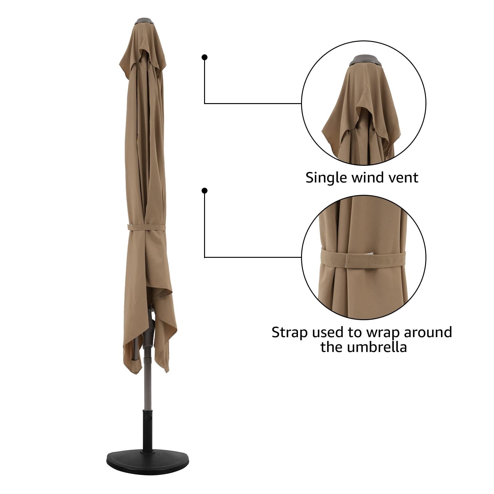 7.5’by 4’ Patio Umbrella with Outdoor Umbrella Base, Half Rectangular Outdoor Umbrella with Crank, Heavy-Duty Resin Patio Umbrella Base Included, Beige