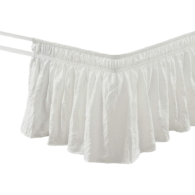 Ruffle Elastic Bed Skirt Detachable - Dustproof Ruffle - Machine Washable Elastic Band Bed Skirt (White)