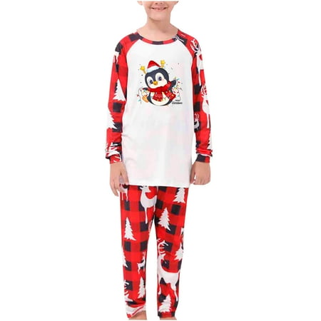 

MIDCKE Matching Family Pajamas Cute Penguin Print 2Pc Long Sleeve T Shirts and Pants Festival Party Soft Pajama Long Sleeve Pj Set