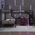 thumbnail image 3 of EUROCO Metal L Shaped Twin over Full Bunk Bed and Twin Gaming Loft Bed with Desk, Functional Storage Bed with Wardrobe and USB Ports, Black, 3 of 9