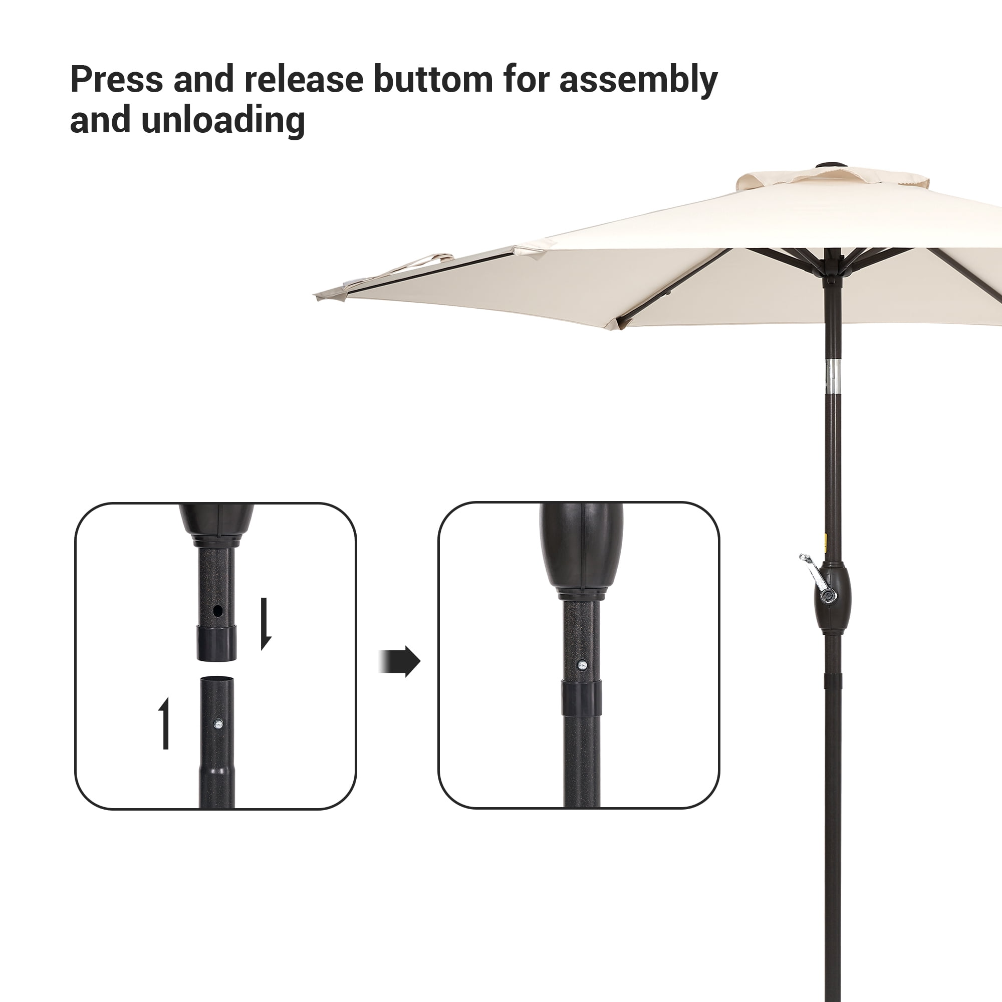 Sonerlic 7.5ft Round Patio Market Umbrella with Steel Frame,Outdoor Table Umbrella for Yard,Poolside and Deck,Beige