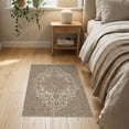 thumbnail image 3 of ODIKA 2'x3' Washable Accent Rug Ivory Ornate Tug Scrollwork Faded Border Vintage Farmhouse Bathroom for Bedroom, Nursery, RV, Pet Friendly, Bedside Mat, 3 of 7