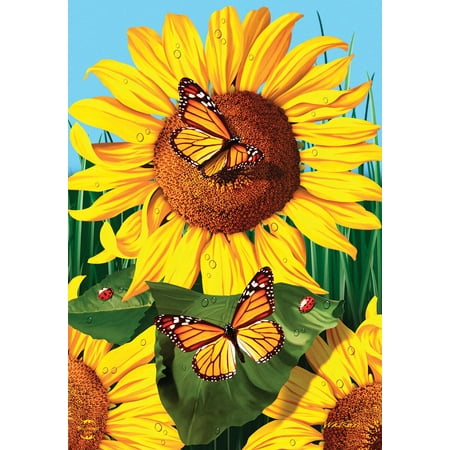 ForYou sunflower field summer garden flag butterflies floral 12.5  x 18 sunflower field summer garden flag butterflies floral 12.5  x 18  briarwood lane Authentic Briarwood Lane Craftsmanship Bright Crisp Original Artwork from the Briarwood Lane 2021 Collection 100% All-Weather UV Safe Polyester for Exceptional Fade Resistance - 12.5  x 18  Vibrant Double Sided Image Sewn in Sleeve Fits all Standard Garden Flag Stands (stand not included)