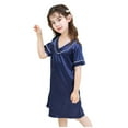 thumbnail image 3 of Toddler Dress Short Sleeve Solid Homewear Round Neck Sleepwear Shirt Dress Little Girl Dresses Navy 18-24Months, 3 of 6