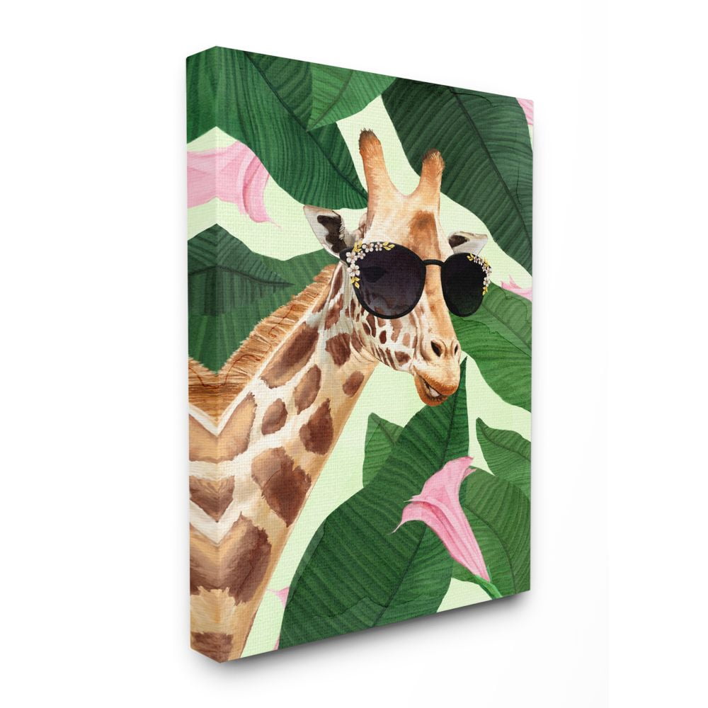 Stupell Industries Fashion Giraffe Funny Flower Tropical Painting Canvas Wall Art by Ziwei Li