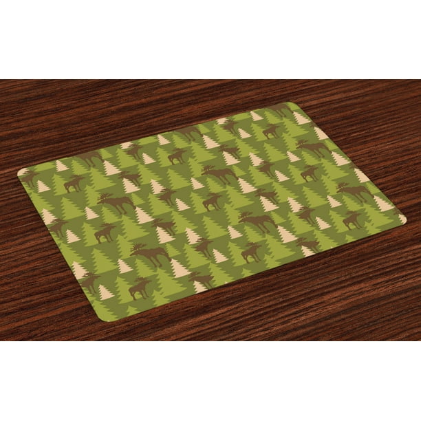Deer Placemats Set of 4 Animals in the Forrest Mooses and Pine Trees