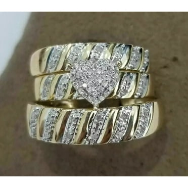 2Ct Real Moissanite Bridal Engagement Ring Band Trio Set 14K Yellow Gold Plated