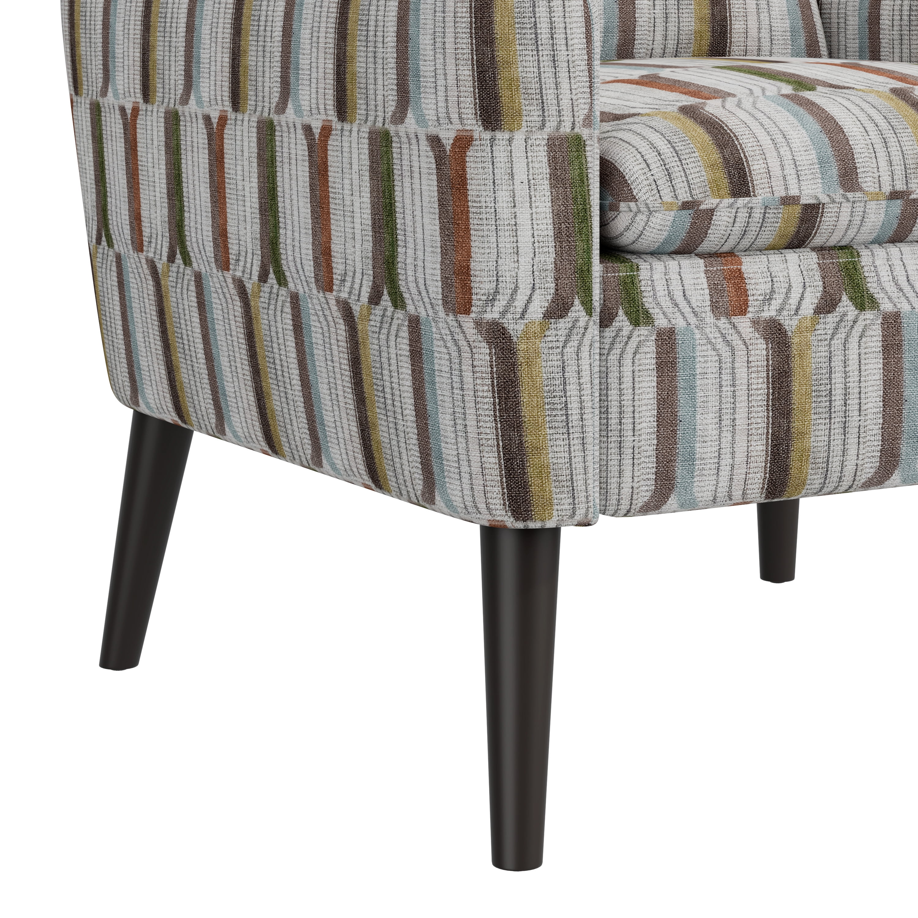 Homesvale Allyson Mid-Century Modern Small Space Armchair, Brown, Green and Blue Stripe Polyester