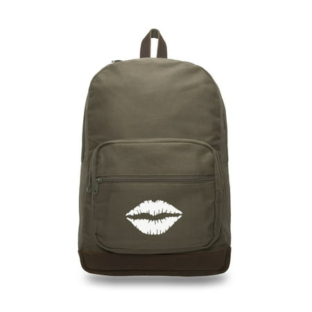 Kiss Mark Lips Fashion Canvas Teardrop Backpack with Leather Bottom