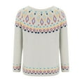 thumbnail image 6 of Baqcunre Womens Knitted Patchwork Print Retro Sweater Casual Loose Crewneck Long Sleeve Lightweight Cropped Pullover Tops for Women, 1PC Top White 4XL, 6 of 9