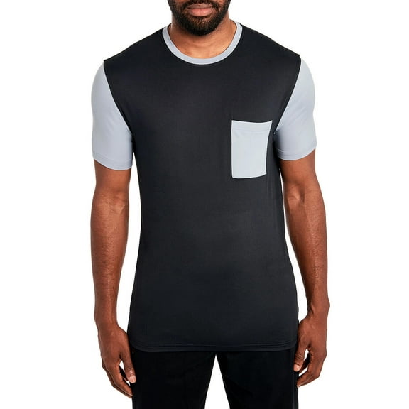 Tallia Men's Slim Fit Short Sleeve Stretch Pocket T-Shirt in Black-Small
