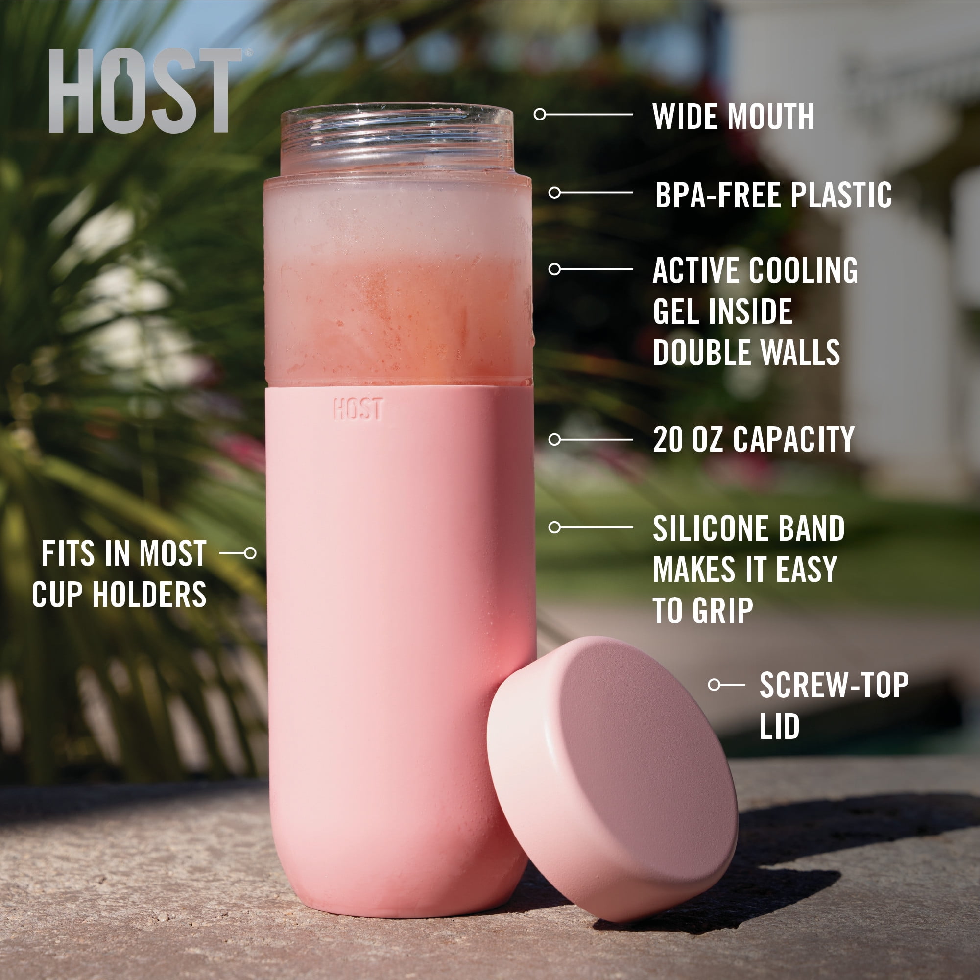 Host FREEZE Double Walled Water Bottle, Freezer Cooling Tumbler, 20oz Pink