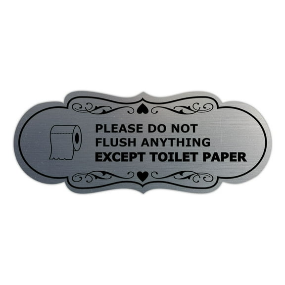 Designer Please Do Not Flush Anything Except Toilet Paper (Roll) Sign (Brushed Silver) - Large