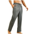 thumbnail image 2 of Aueoeo Men's Sleep Pant Solid Color Pajama Pants Drawstring Waist Long Pants Sleepwear Bottoms Pants With Pockets, 2 of 4